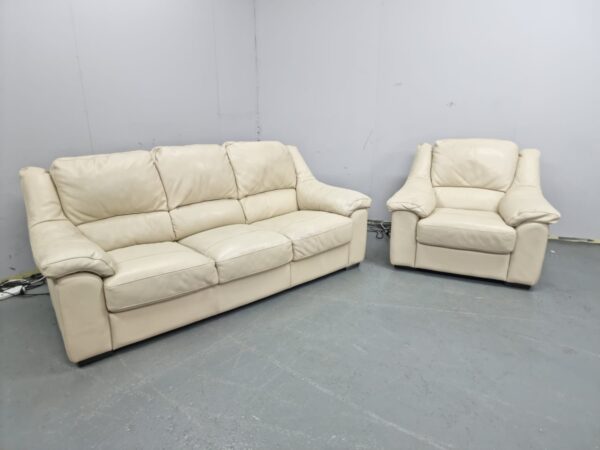 Dfs Cream Full Leather 3 and 1 Seater Sofa and Chair - Image 2