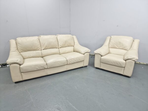 Dfs Cream Full Leather 3 and 1 Seater Sofa and Chair - Image 3