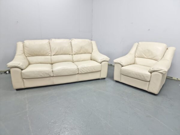 Dfs Cream Full Leather 3 and 1 Seater Sofa and Chair - Image 4
