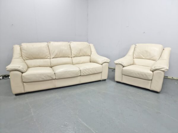 Dfs Cream Full Leather 3 and 1 Seater Sofa and Chair