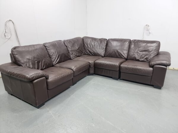Brown Full Leather Modular Corner Sofa - Image 2