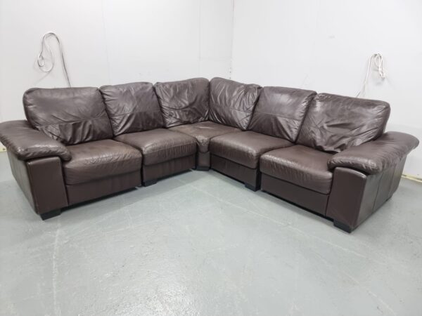 Brown Full Leather Modular Corner Sofa - Image 3
