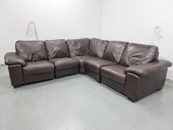 Brown Full Leather Modular Corner Sofa - Image 4