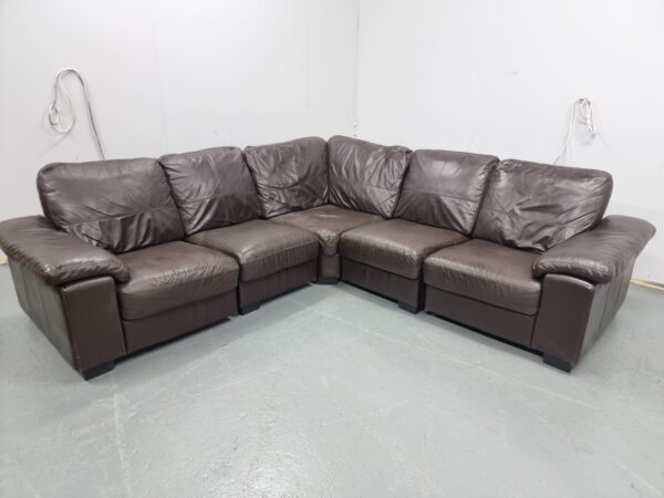 Brown Full Leather Modular Corner Sofa - Image 5