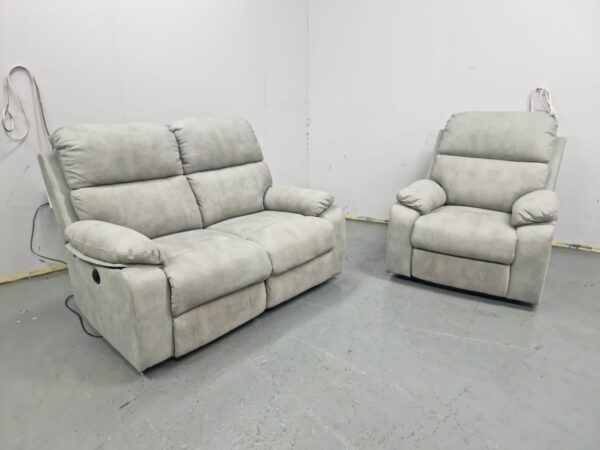 Scs Grey Suede 2 and 1 Seater Electric Recliner Sofa and Chair - Image 2