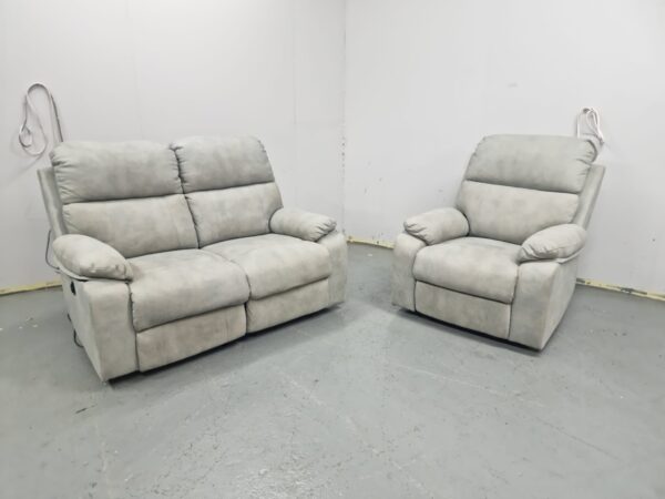 Scs Grey Suede 2 and 1 Seater Electric Recliner Sofa and Chair - Image 3