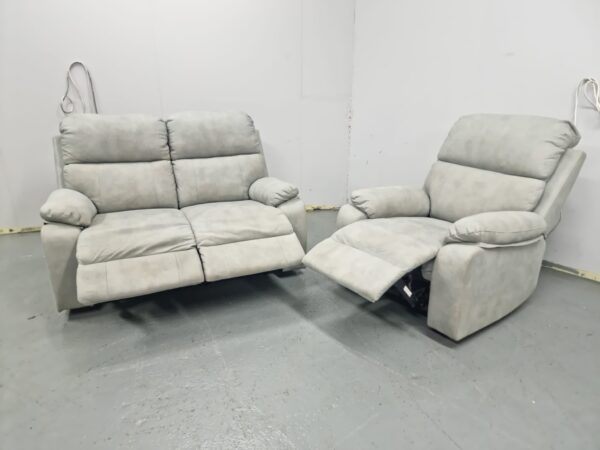Scs Grey Suede 2 and 1 Seater Electric Recliner Sofa and Chair - Image 5