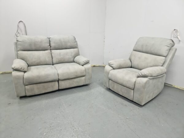 Scs Grey Suede 2 and 1 Seater Electric Recliner Sofa and Chair