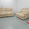 Harvey's Beige Suede 2 and 1 Seater Recliner Sofa and Chair with Care Kit - Image 3