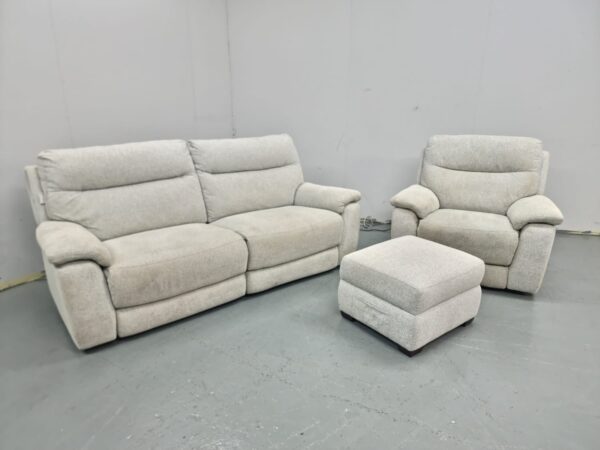 Scs Light Grey Fabric 3 and 1 Seater Recliner Sofa and Chair with Ottoman - Image 2
