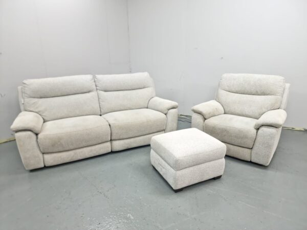 Scs Light Grey Fabric 3 and 1 Seater Recliner Sofa and Chair with Ottoman