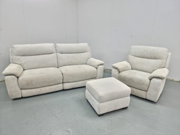 Scs Light Grey Fabric 3 and 1 Seater Recliner Sofa and Chair with Ottoman - Image 3