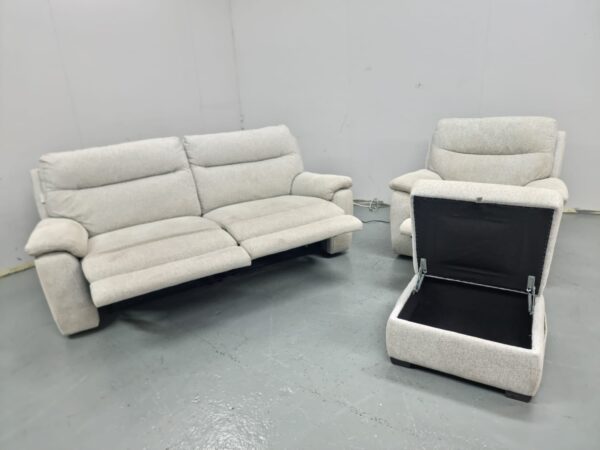 Scs Light Grey Fabric 3 and 1 Seater Recliner Sofa and Chair with Ottoman - Image 5