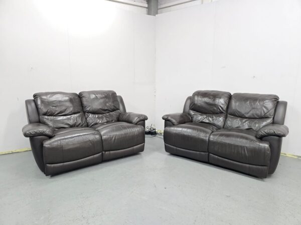 Harvey's Brown Leather 2 and 2 Seater Manual Recliner Sofas