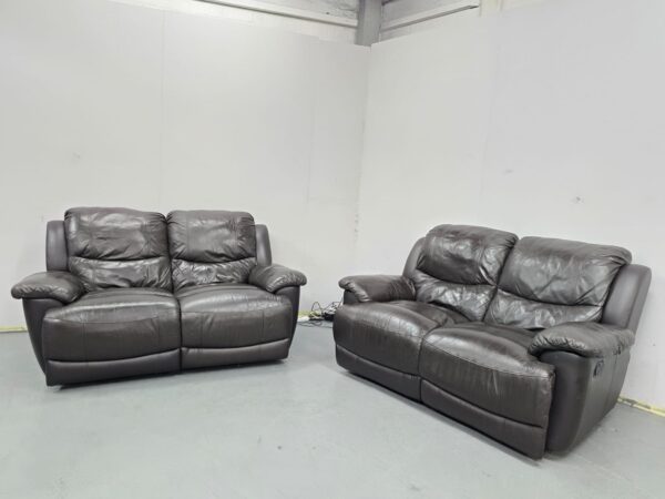 Harvey's Brown Leather 2 and 2 Seater Manual Recliner Sofas - Image 2