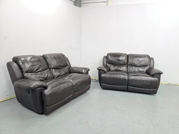Harvey's Brown Leather 2 and 2 Seater Manual Recliner Sofas - Image 3