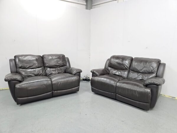 Harvey's Brown Leather 2 and 2 Seater Manual Recliner Sofas - Image 4