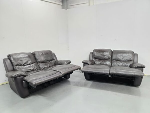 Harvey's Brown Leather 2 and 2 Seater Manual Recliner Sofas - Image 5