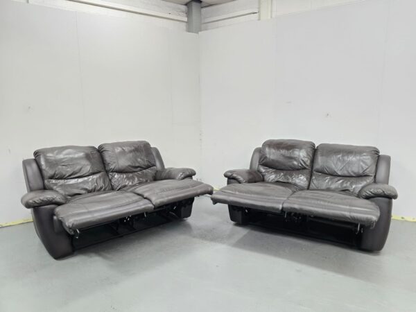 Harvey's Brown Leather 2 and 2 Seater Manual Recliner Sofas - Image 6