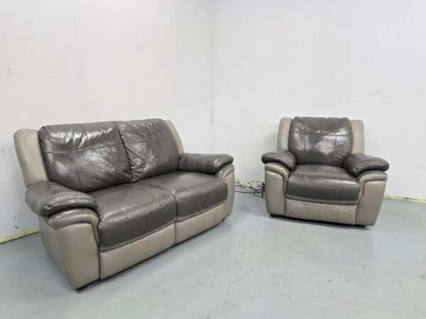 Scs Two-Tone Grey Leather 2 and 1 Seater Sofa and Chair - Image 3