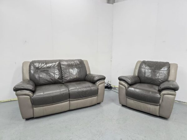 Scs Two-Tone Grey Leather 2 and 1 Seater Sofa and Chair - Image 4