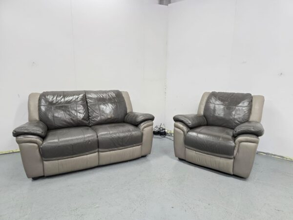 Scs Two-Tone Grey Leather 2 and 1 Seater Sofa and Chair