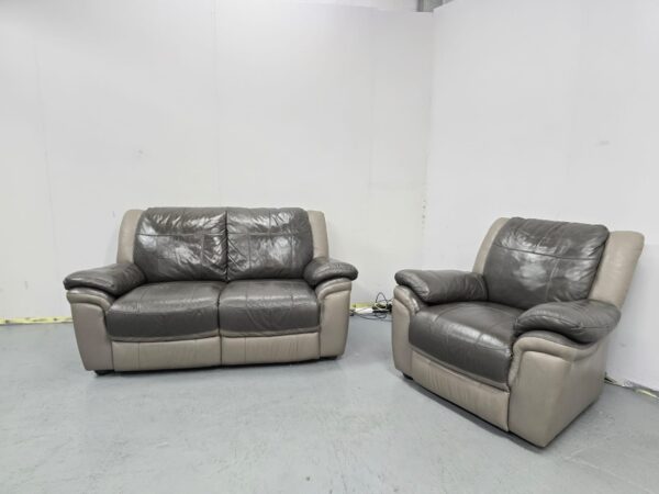 Scs Two-Tone Grey Leather 2 and 1 Seater Sofa and Chair - Image 2