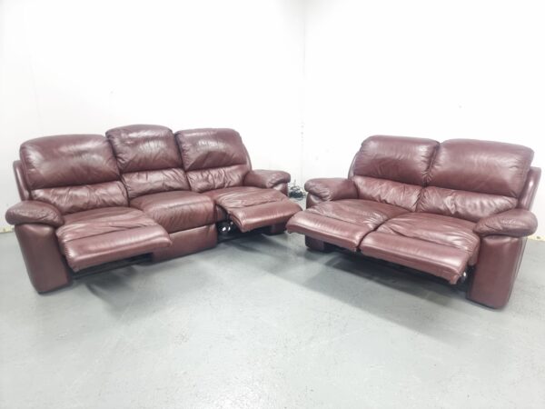 Lazyboy Oxblood Full Leather 3 and 2 Seater Manual Recliner Sofas - Image 4