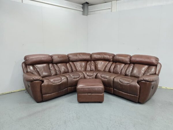 Dfs Supreme Brown Leather Electric Recliner Corner Sofa with Footstool