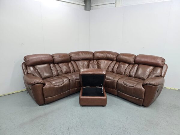 Dfs Supreme Brown Leather Electric Recliner Corner Sofa with Footstool - Image 9