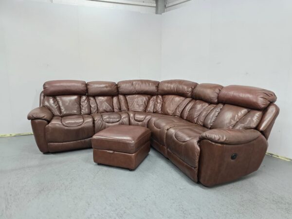 Dfs Supreme Brown Leather Electric Recliner Corner Sofa with Footstool - Image 3