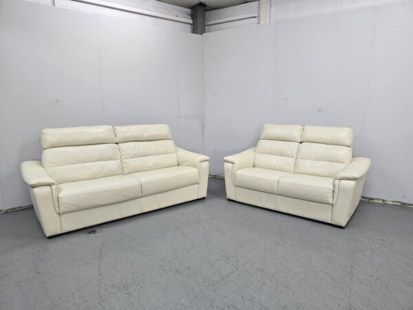 Italian Cream Leather 3 and 2 Seater Sofas - Image 2
