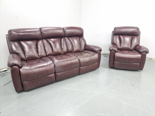 Lazyboy Premium Leather Oxblood 3 and 1 Seater Sofa and Recliner Chair - Image 2