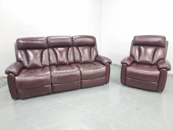 Lazyboy Premium Leather Oxblood 3 and 1 Seater Sofa and Recliner Chair