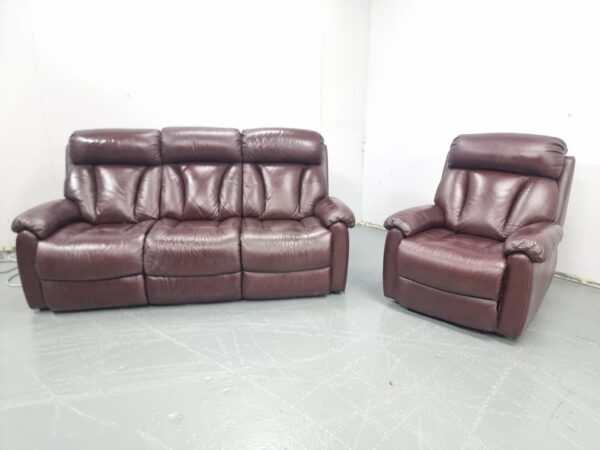 Lazyboy Premium Leather Oxblood 3 and 1 Seater Sofa and Recliner Chair - Image 3