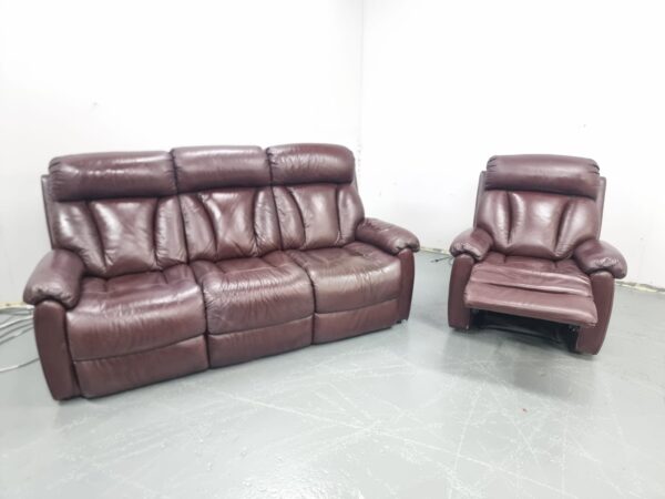 Lazyboy Premium Leather Oxblood 3 and 1 Seater Sofa and Recliner Chair - Image 6