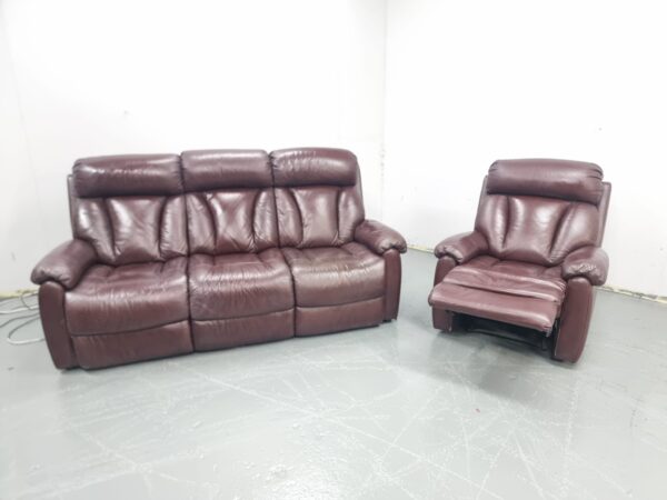 Lazyboy Premium Leather Oxblood 3 and 1 Seater Sofa and Recliner Chair - Image 5