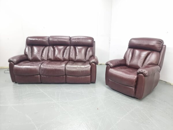 Lazyboy Premium Leather Oxblood 3 and 1 Seater Sofa and Recliner Chair - Image 4