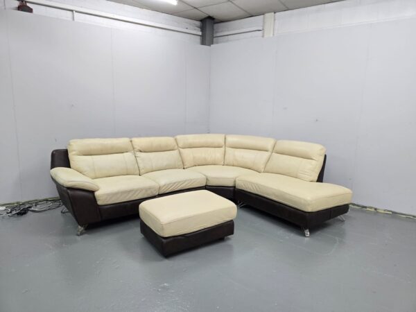 Leather Corner Sofa with Footstool