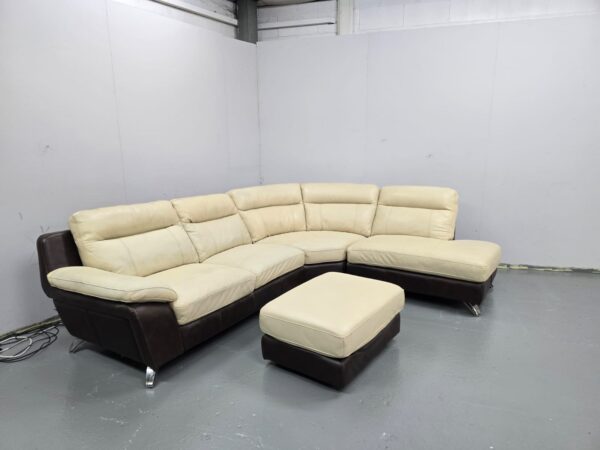 Leather Corner Sofa with Footstool - Image 2