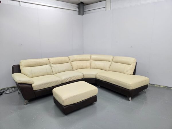 Leather Corner Sofa with Footstool - Image 3