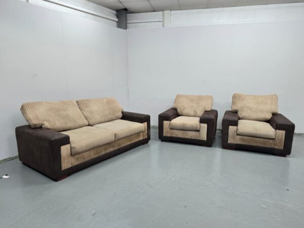 Corded 3 Piece Suite Sofa and Chairs - Image 2