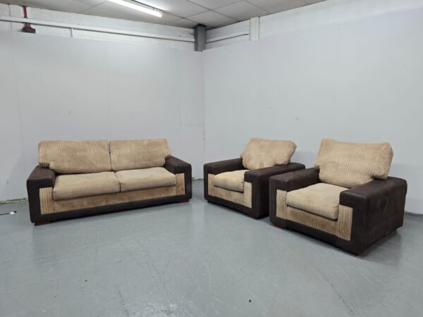 Corded 3 Piece Suite Sofa and Chairs - Image 3