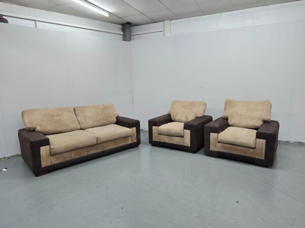 Corded 3 Piece Suite Sofa and Chairs - Image 4