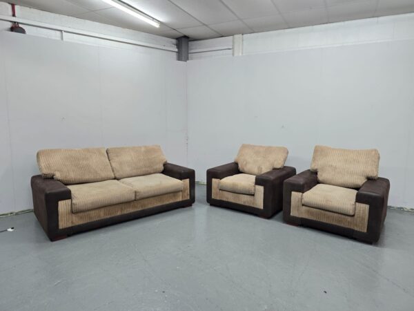 Corded 3 Piece Suite Sofa and Chairs - Image 5