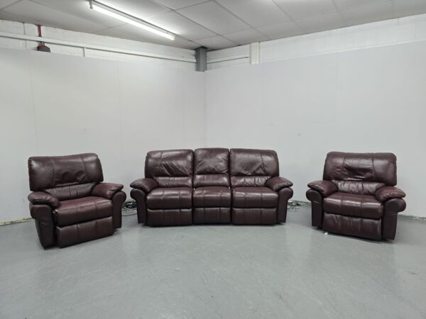 Oxblood Leather 3 Piece Suite Recliner Sofa and Chairs