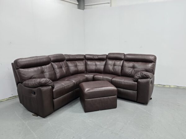 Harveys Brown Leather Manual Recliner Corner Sofa and Footstool - Image 2