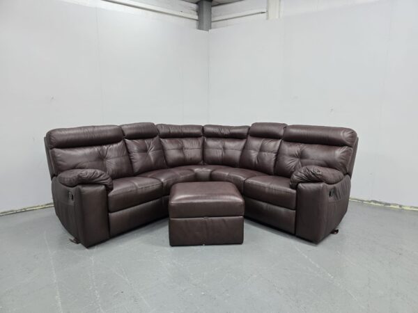 Harveys Brown Leather Manual Recliner Corner Sofa and Footstool