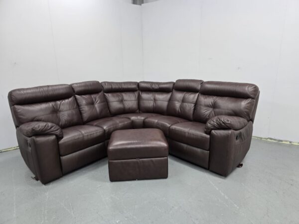Harveys Brown Leather Manual Recliner Corner Sofa and Footstool - Image 3