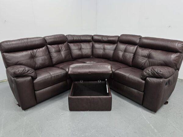 Harveys Brown Leather Manual Recliner Corner Sofa and Footstool - Image 5